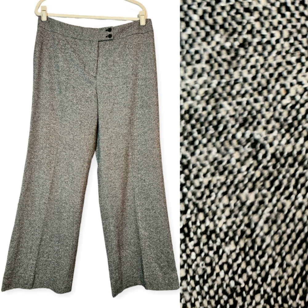 NWOT Jones NY black & white tweed wool wide leg trousers pants Womens 14
